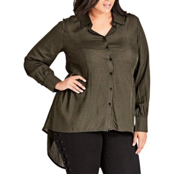 CITY Chic Army Check Button Down 18 - Picture 1 of 9